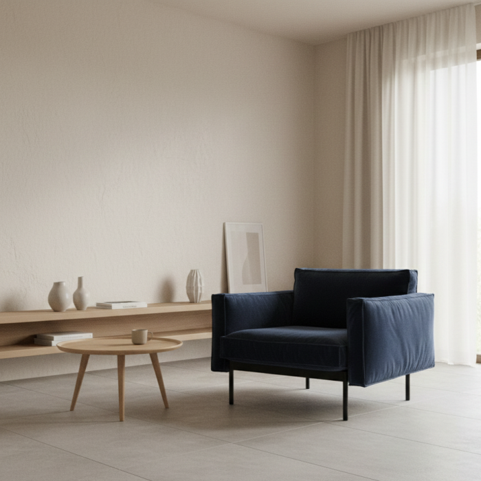 Fauteuil Sofa lounge - Noir / Velours bleu (Outlet)