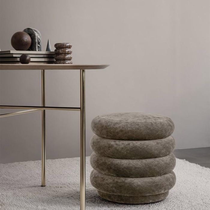 Pouf rond velours délavé