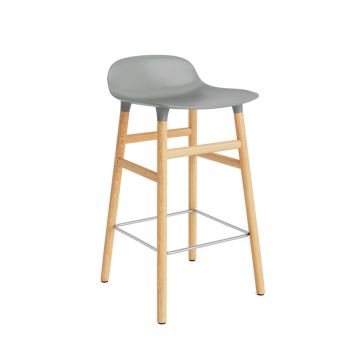 Tabouret de bar Form - H. assise 65 cm - Pieds en bois / Coque grise (Outlet)